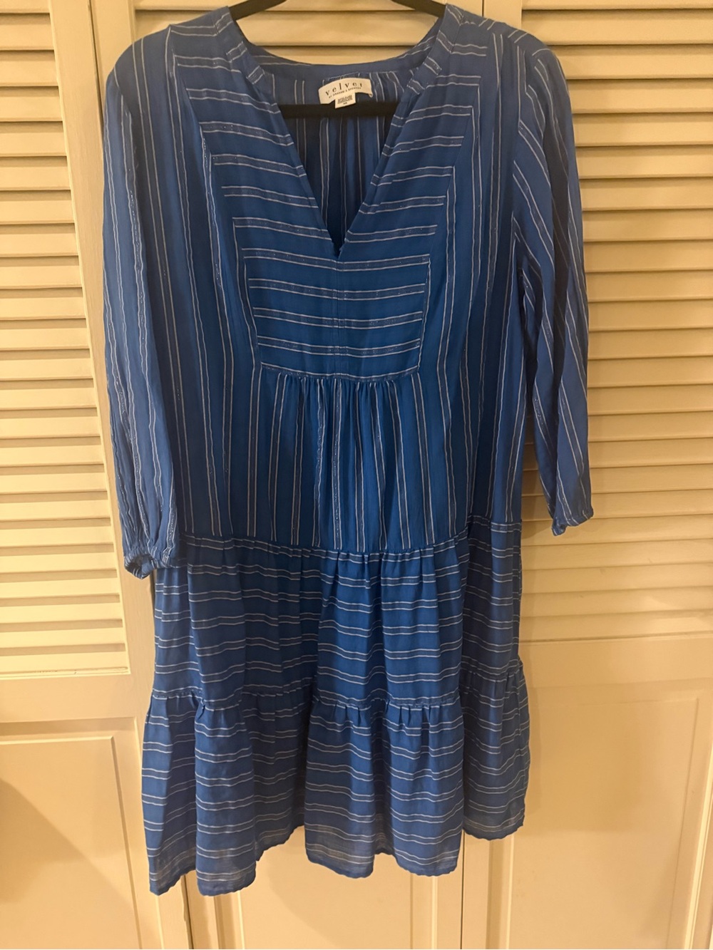 Velvet by Graham & Spencer Blue Striped Tiered Dress